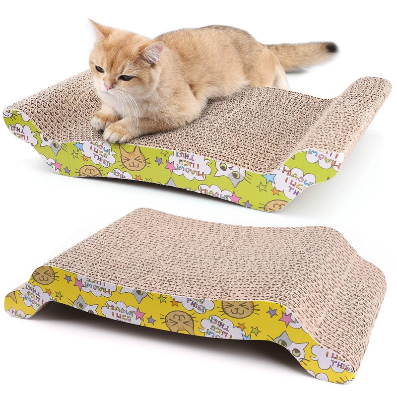 PrimePets Cat Scratching Board, 2 Pack Cat Scratcher Cardboard, Cat Scratch Pad for Indoor Cats, Cat Scratcher Couch Lounge Sofa Bed, Reversible Corrugated, Catnip Included - Image 1
